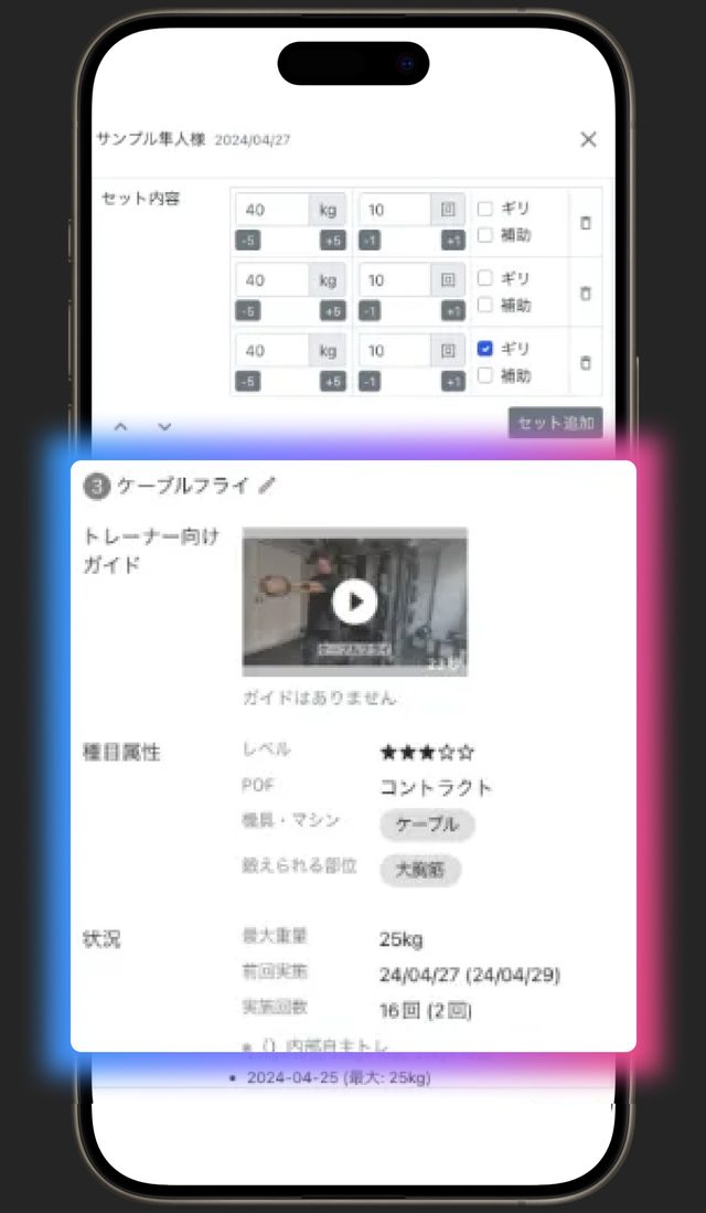 Gym'sのトレーニング記録の画面